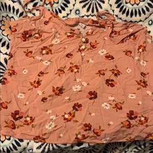 Pink tank top with burgundy flowers
